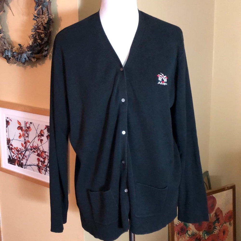 Vtg BOWLING AMF Munsingwear size XXL Cotton Cardigan Unisex Embroidered Logo